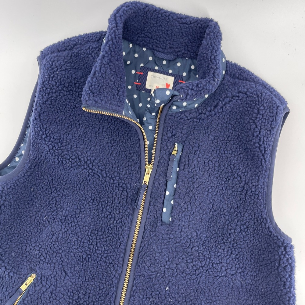 NEW Crewcuts Kids Navy Blue Fleece Vest‎ Size 16 Polka Dot Lining Zip Pockets